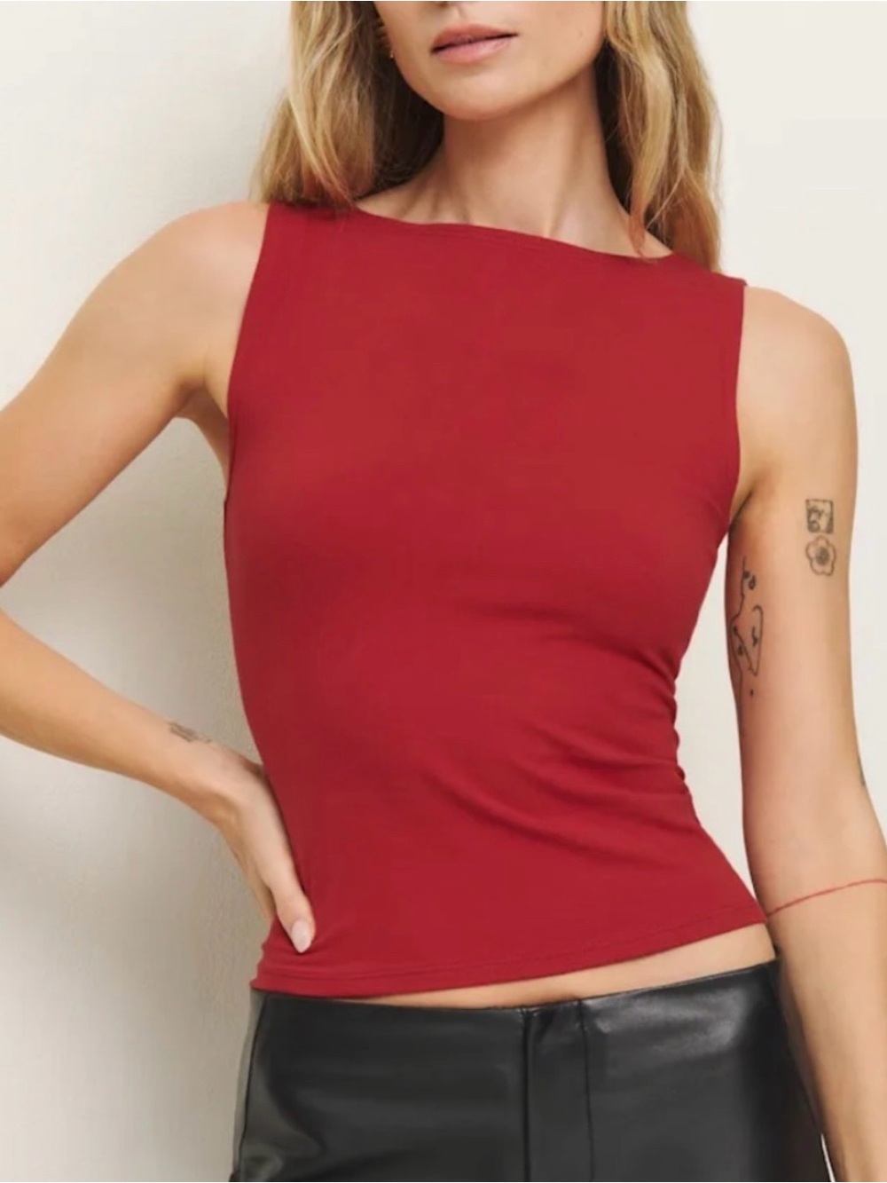 Reformation Dusk Sleeveless Red Boatneck Tank Top